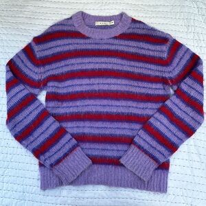 MNML Striped Purple Red Sweater Mohair Knit Men’s XS Crew Fuzzy